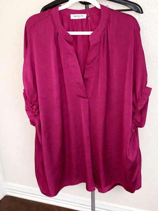 Impressions Tops - Impressions Magenta Roll-Tab Satin Tunic